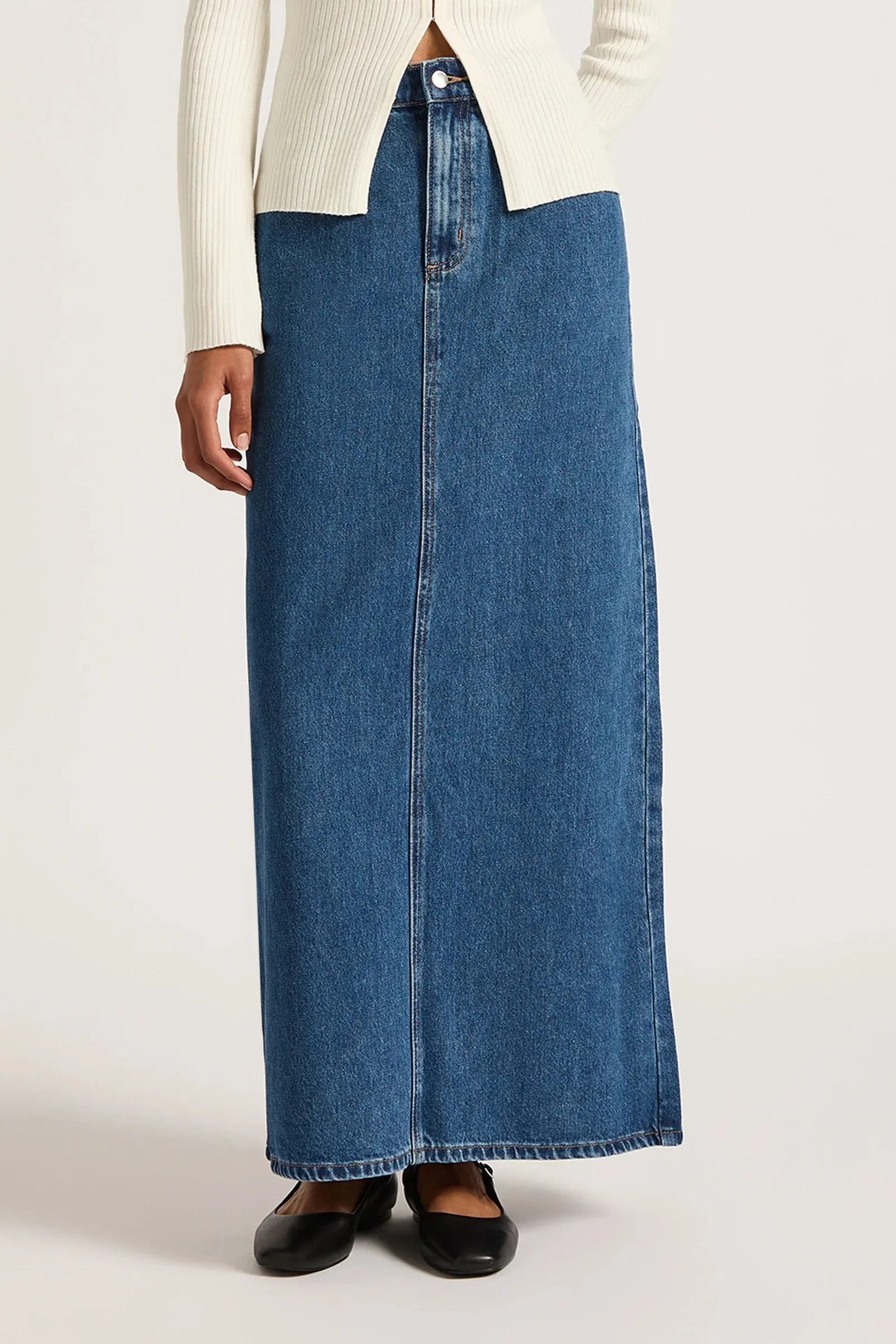 NUDE LUCY Organic Denim Maxi Skirt VINTAGE BLUE