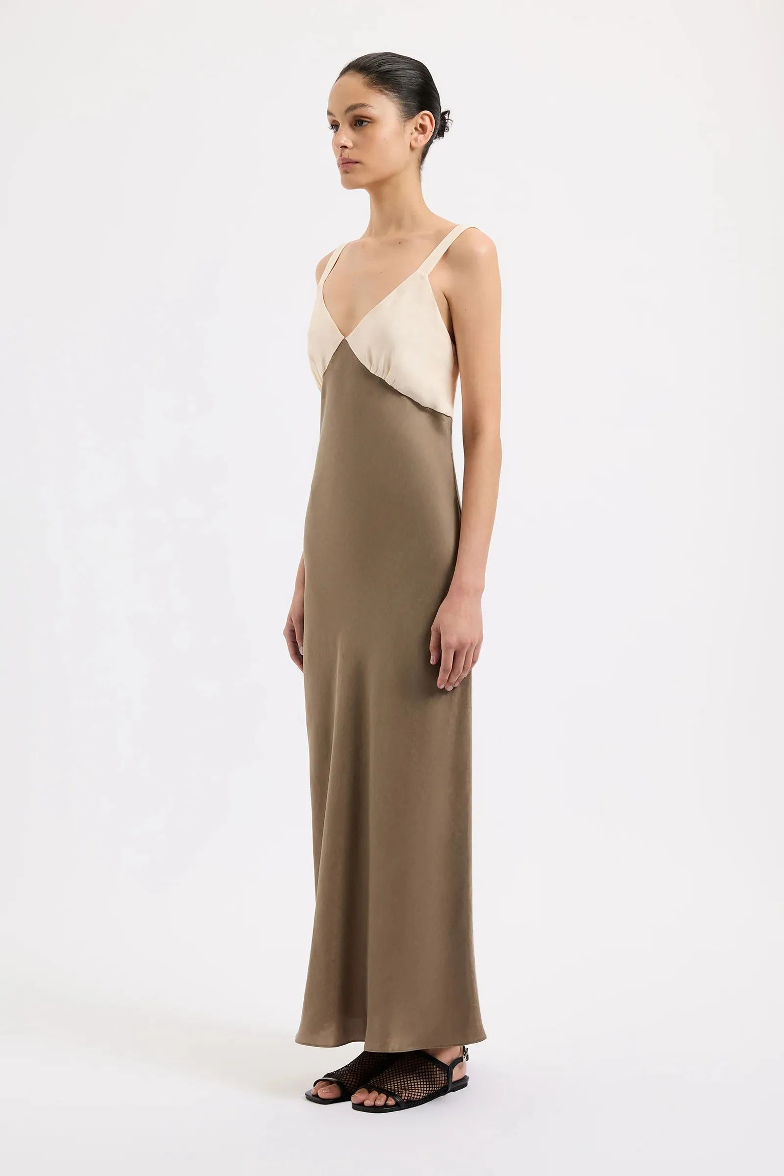 NUDE LUCY Seshni Tencel Slip Dress CHESTNUT SPLICE