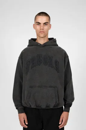 OLD ENGLISH BLACK WASHED SNAP BUTTON HOODIE