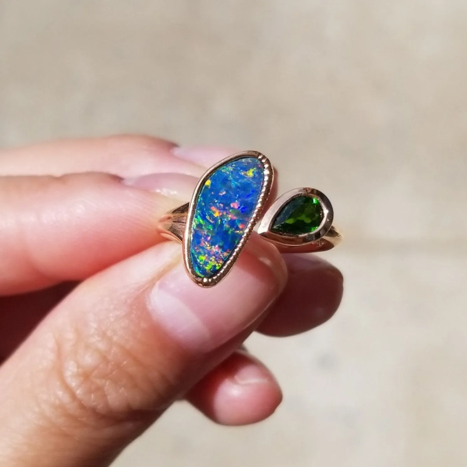 Opal Diopside Ring