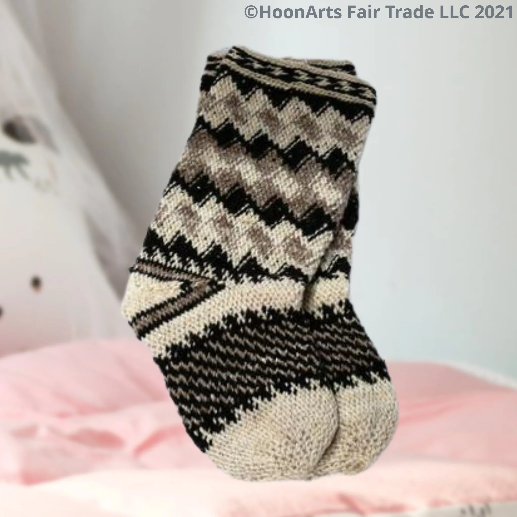 Pamir Slipper Socks ("Jurab"), Hand Spun Wool Yarn, Natural Colors-Fair Trade