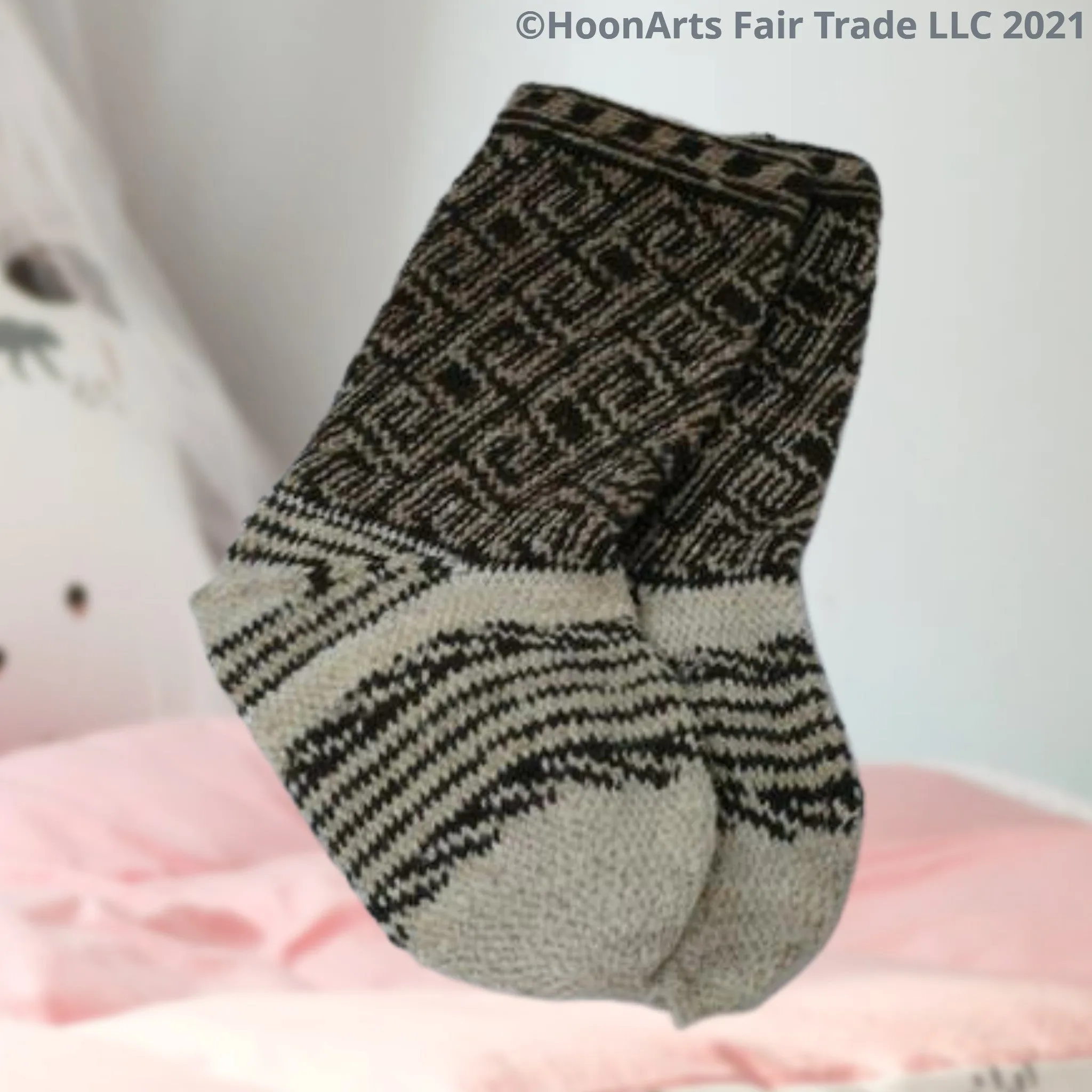 Pamir Slipper Socks ("Jurab"), Hand Spun Wool Yarn, Natural Colors-Fair Trade