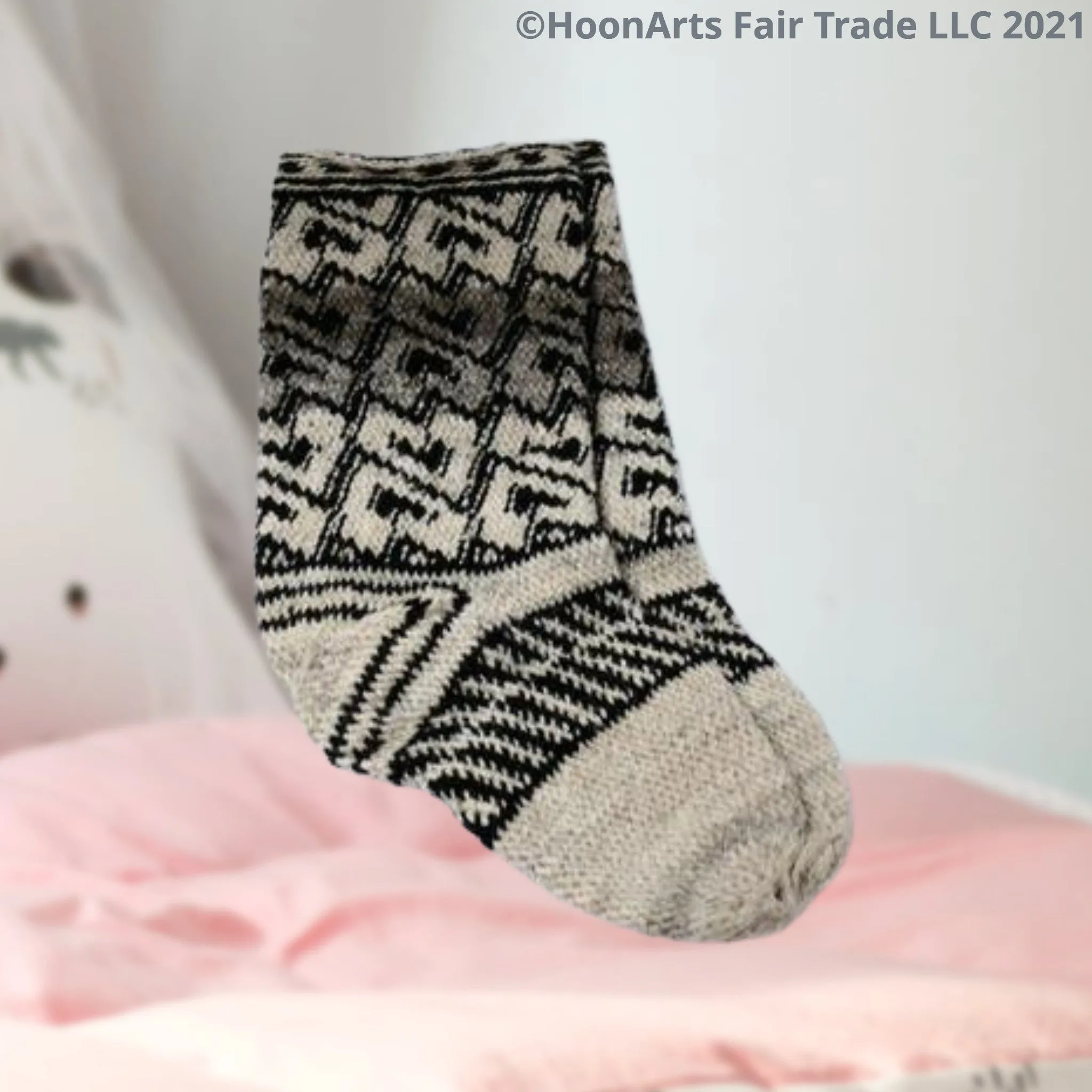 Pamir Slipper Socks ("Jurab"), Hand Spun Wool Yarn, Natural Colors-Fair Trade