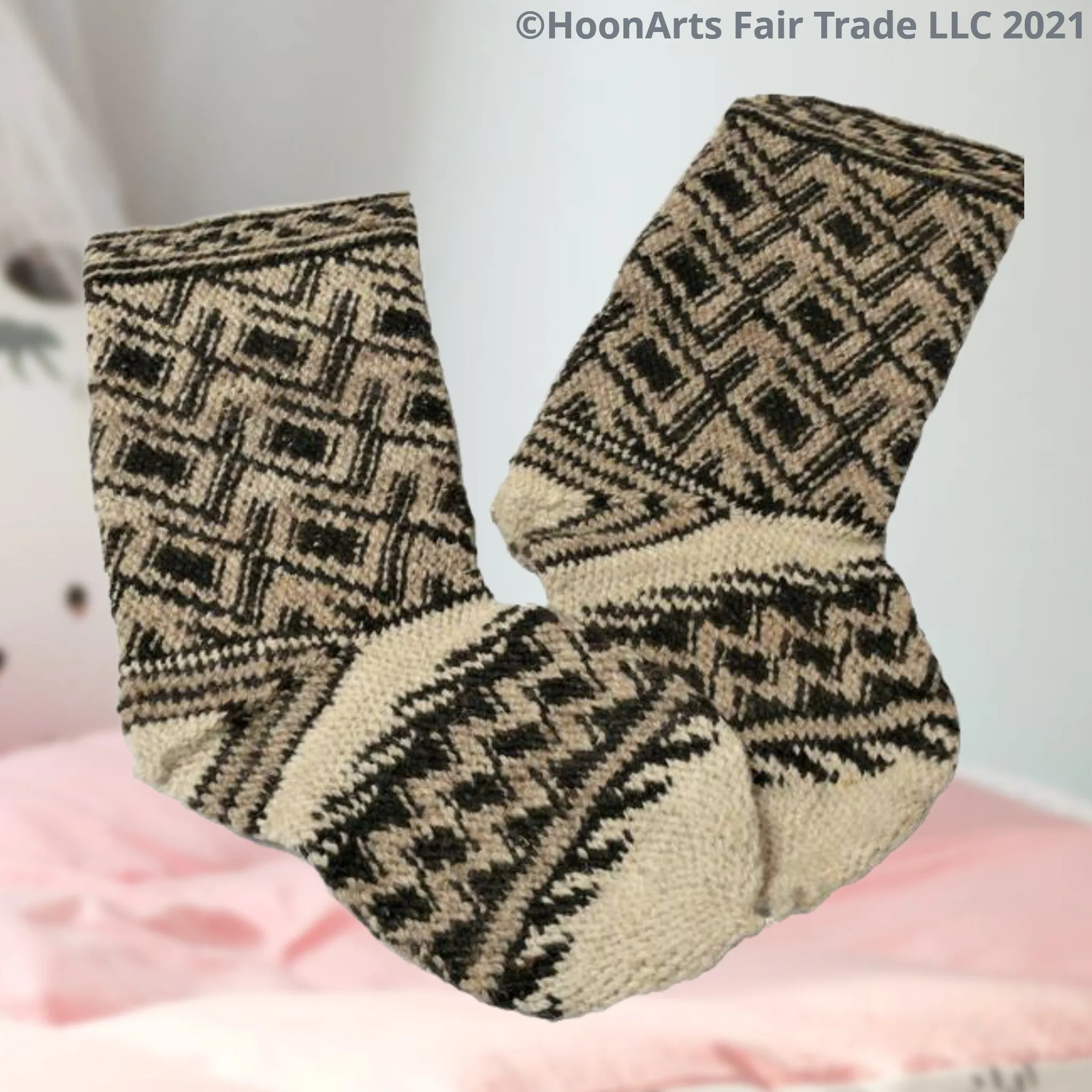 Pamir Slipper Socks ("Jurab"), Hand Spun Wool Yarn, Natural Colors-Fair Trade