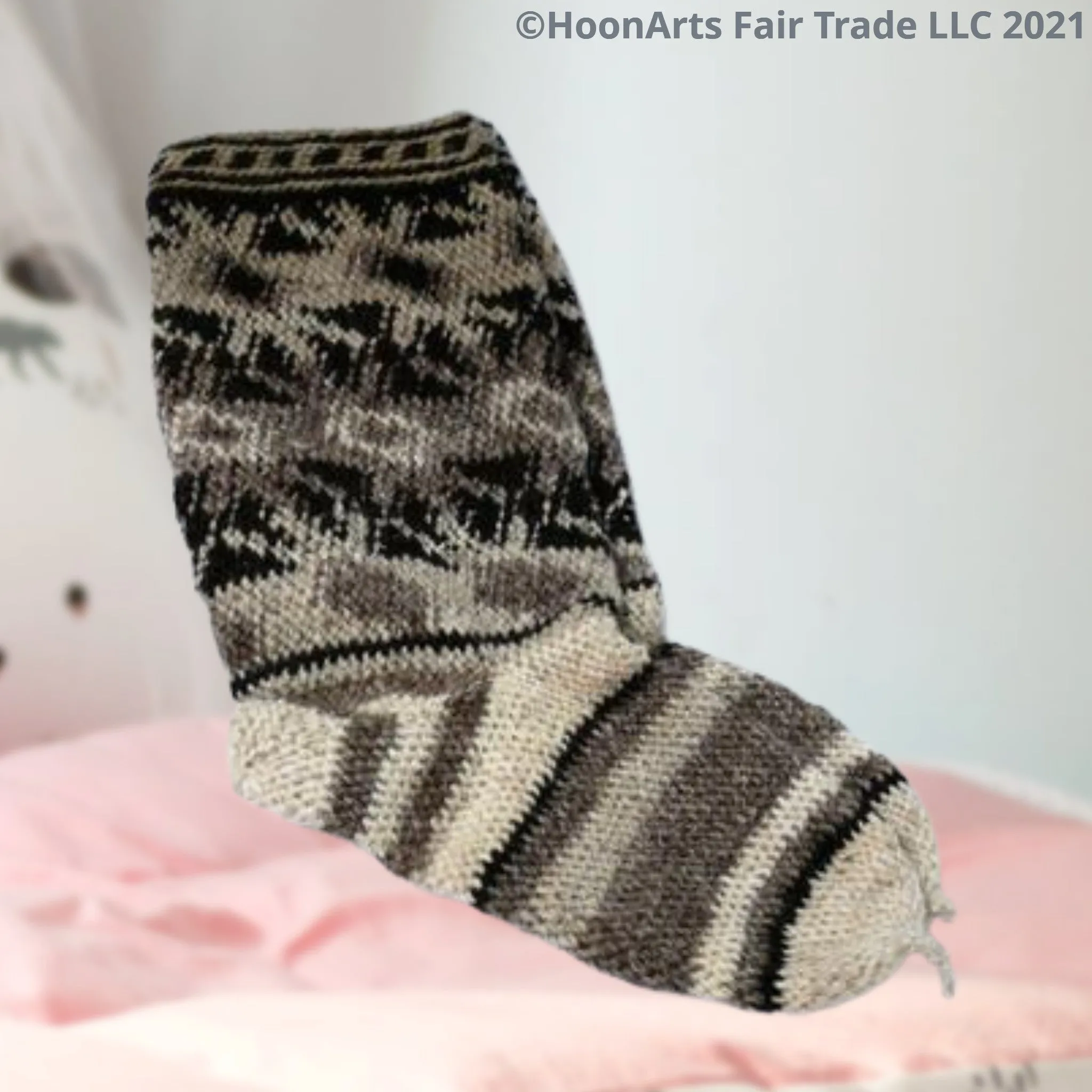 Pamir Slipper Socks ("Jurab"), Hand Spun Wool Yarn, Natural Colors-Fair Trade