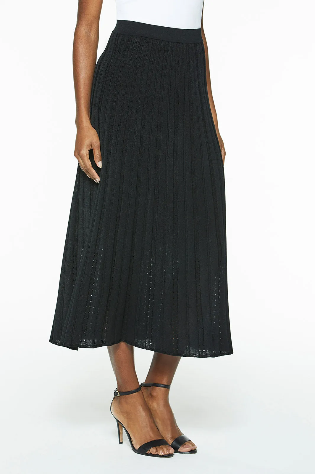 Pleated Pointelle Knit Midi Skirt