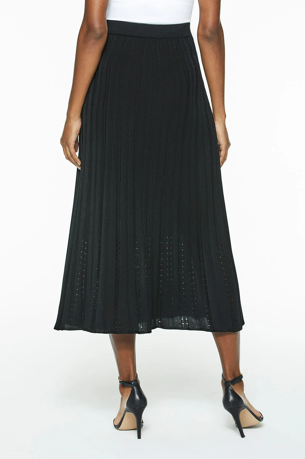 Pleated Pointelle Knit Midi Skirt