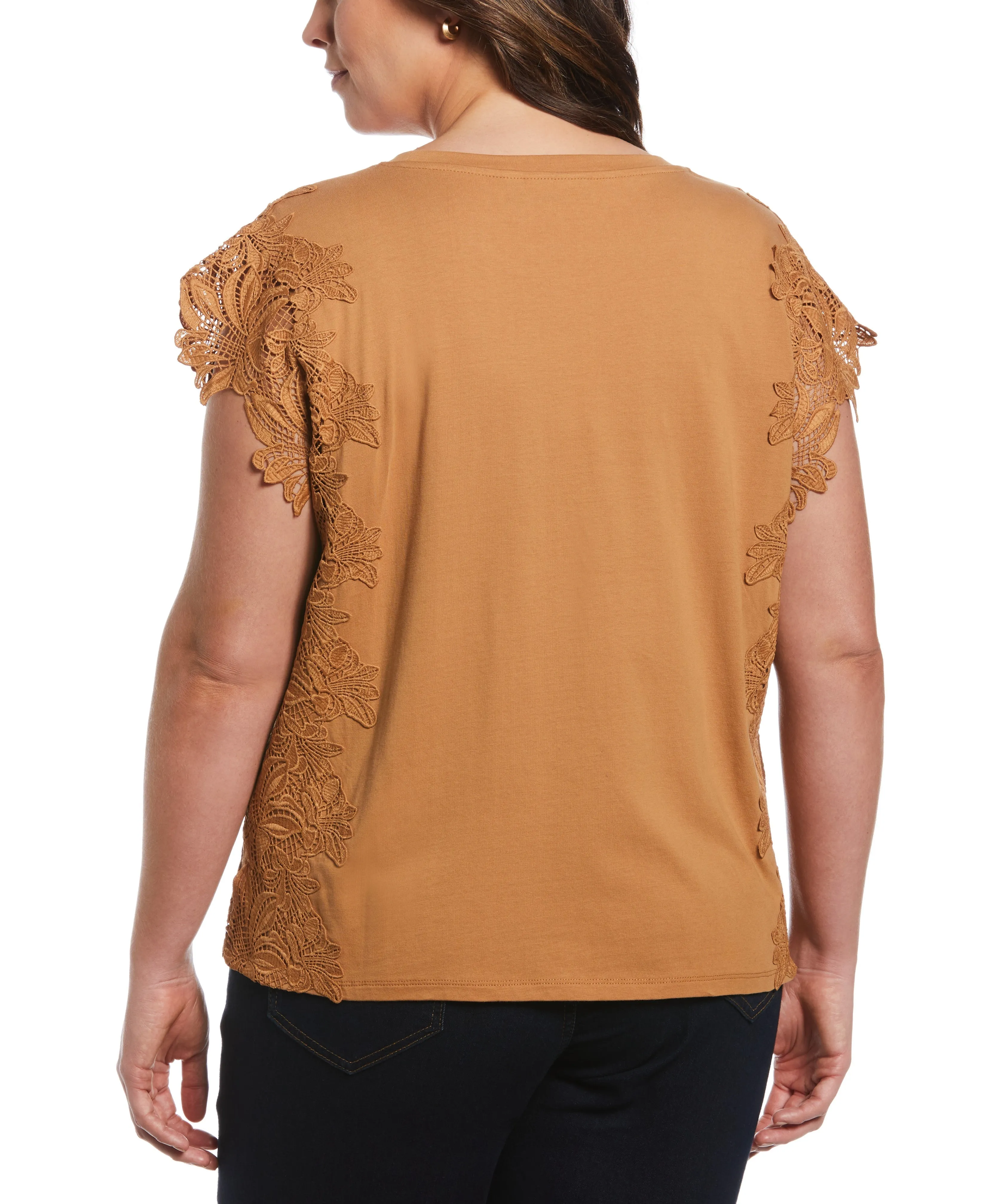 Plus Size Knit Top with Lace Detail