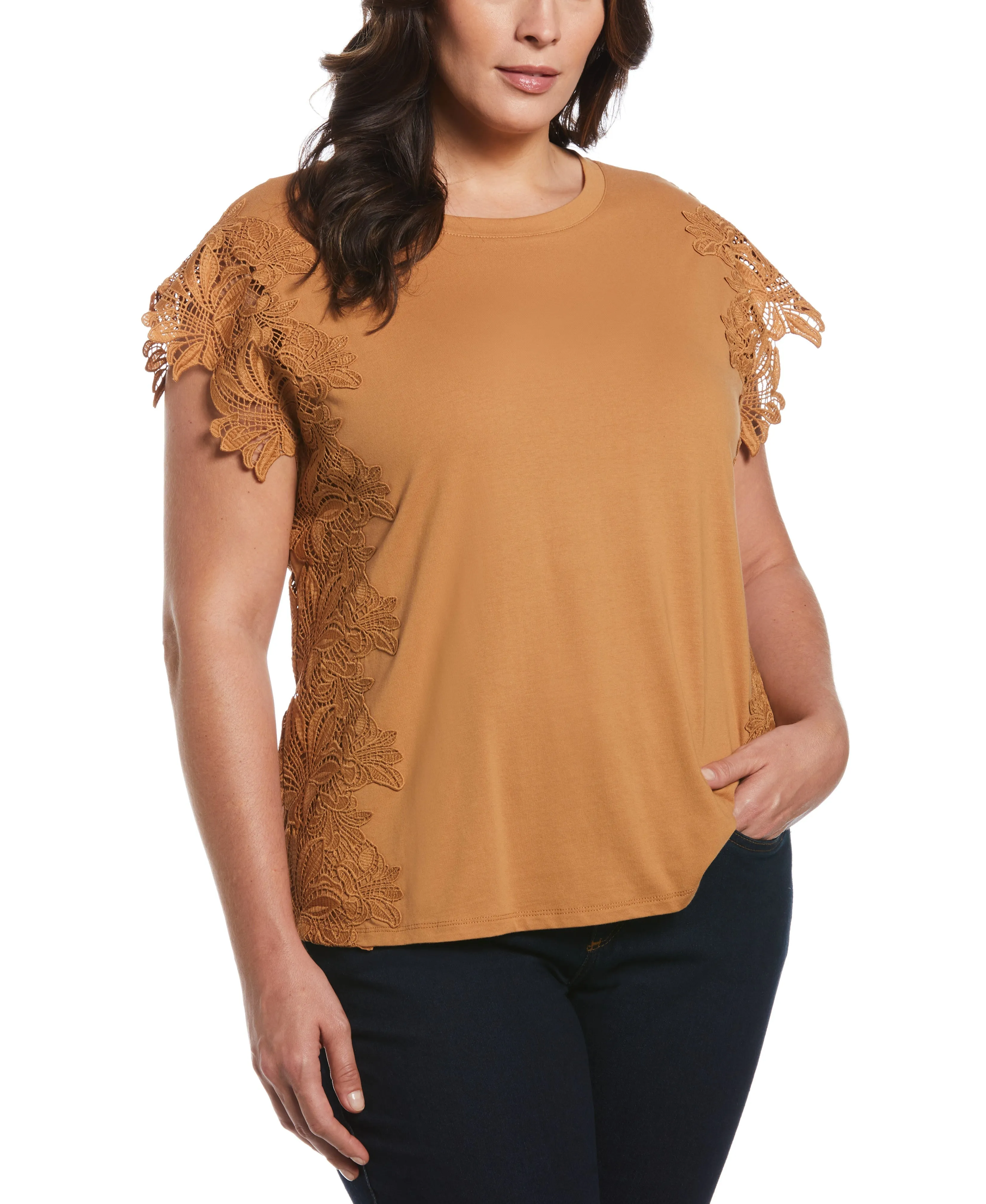 Plus Size Knit Top with Lace Detail