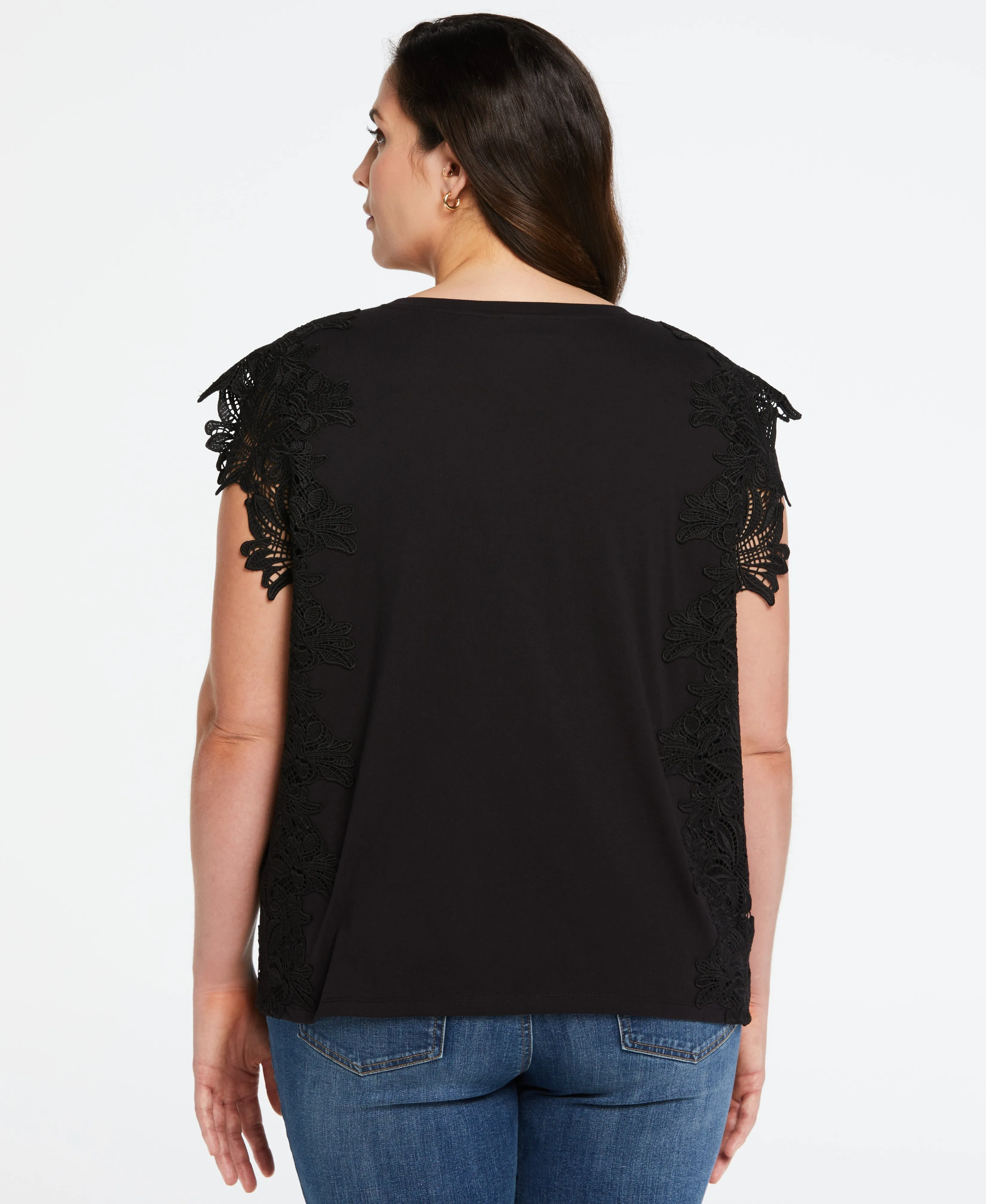 Plus Size Knit Top with Lace Detail