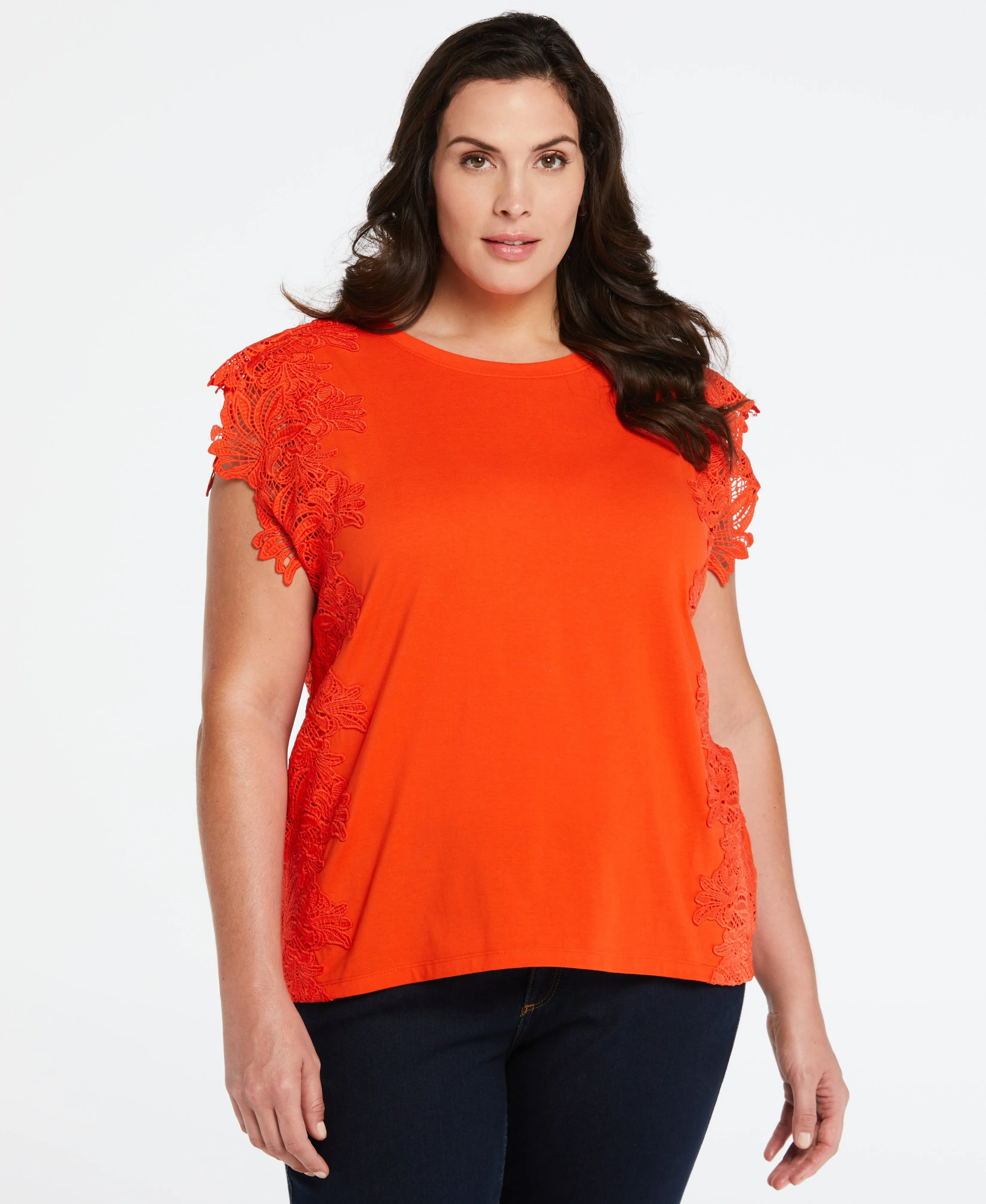 Plus Size Knit Top with Lace Detail