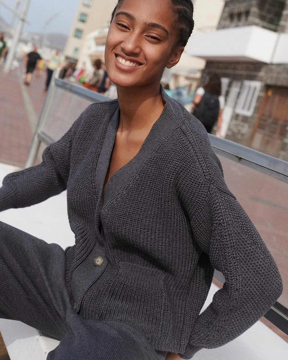 Preila: Charcoal Merino Wool Cardigan