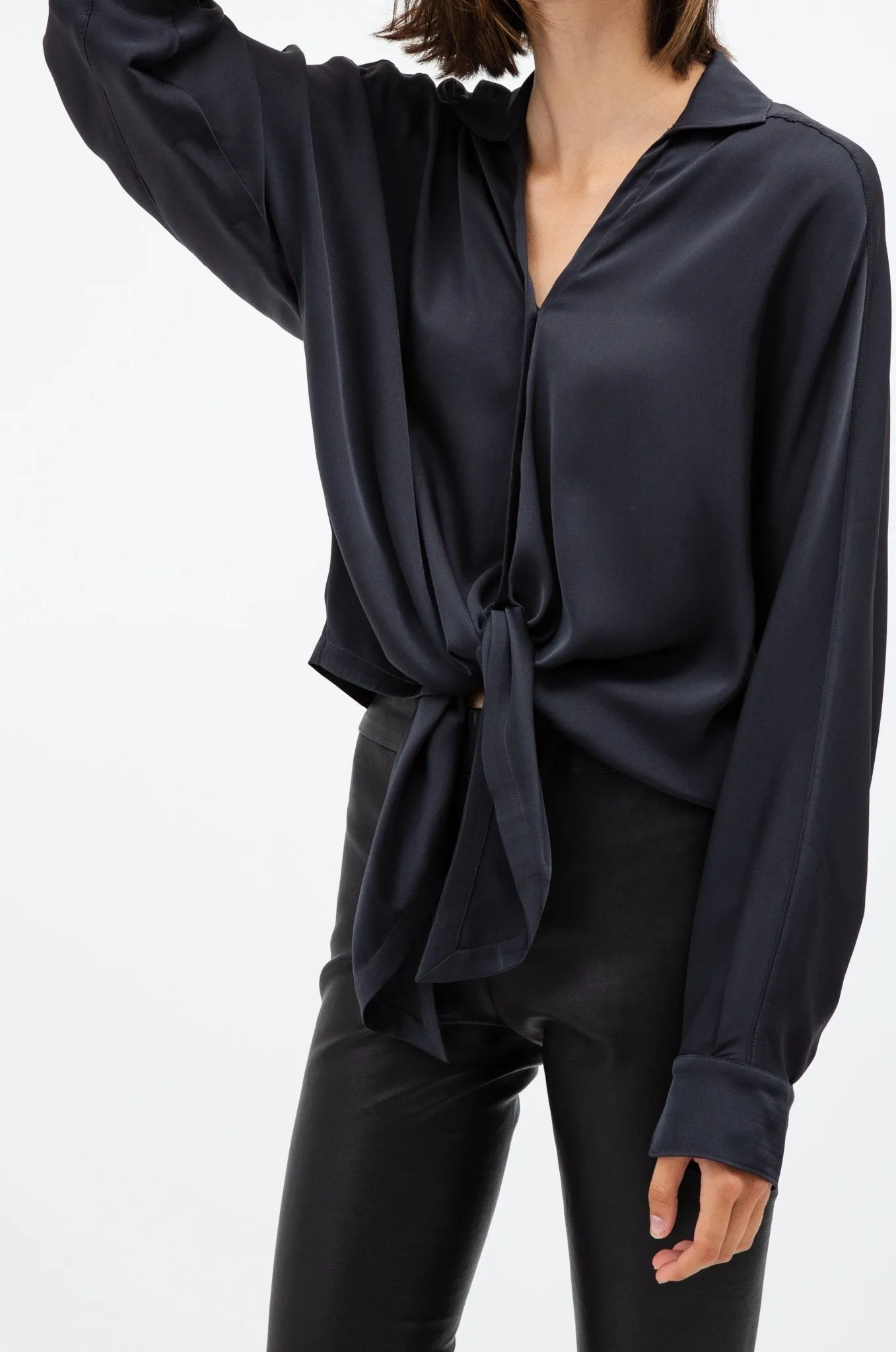 RENEE TIE DETAIL BLOUSE IN STRETCH SILK GEORGETTE