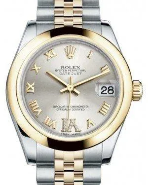 Rolex Datejust 31 Lady Midsize Yellow Gold/Steel Silver Roman Diamond VI Dial & Smooth Domed Bezel Jubilee Bracelet 178243