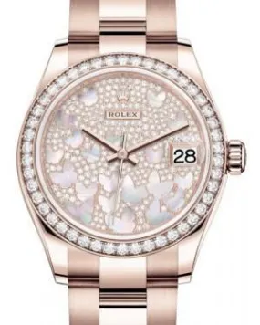 Rolex Datejust 31MM Lady Midsize Rose Gold Diamond Pave Mother of Pearl Butterfly Dial & Diamond Bezel Oyster Bracelet 278285RBR - NEW