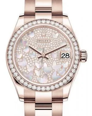 Rolex Datejust 31MM Lady Midsize Rose Gold Diamond Pave Mother of Pearl Butterfly Dial & Diamond Bezel Oyster Bracelet 278285RBR - NEW