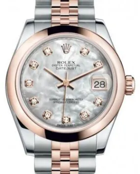 Rolex Datejust 31MM Lady Midsize Rose Gold/Steel White Mother of Pearl Diamond Dial & Smooth Domed Bezel Jubilee Bracelet 178241 - NEW