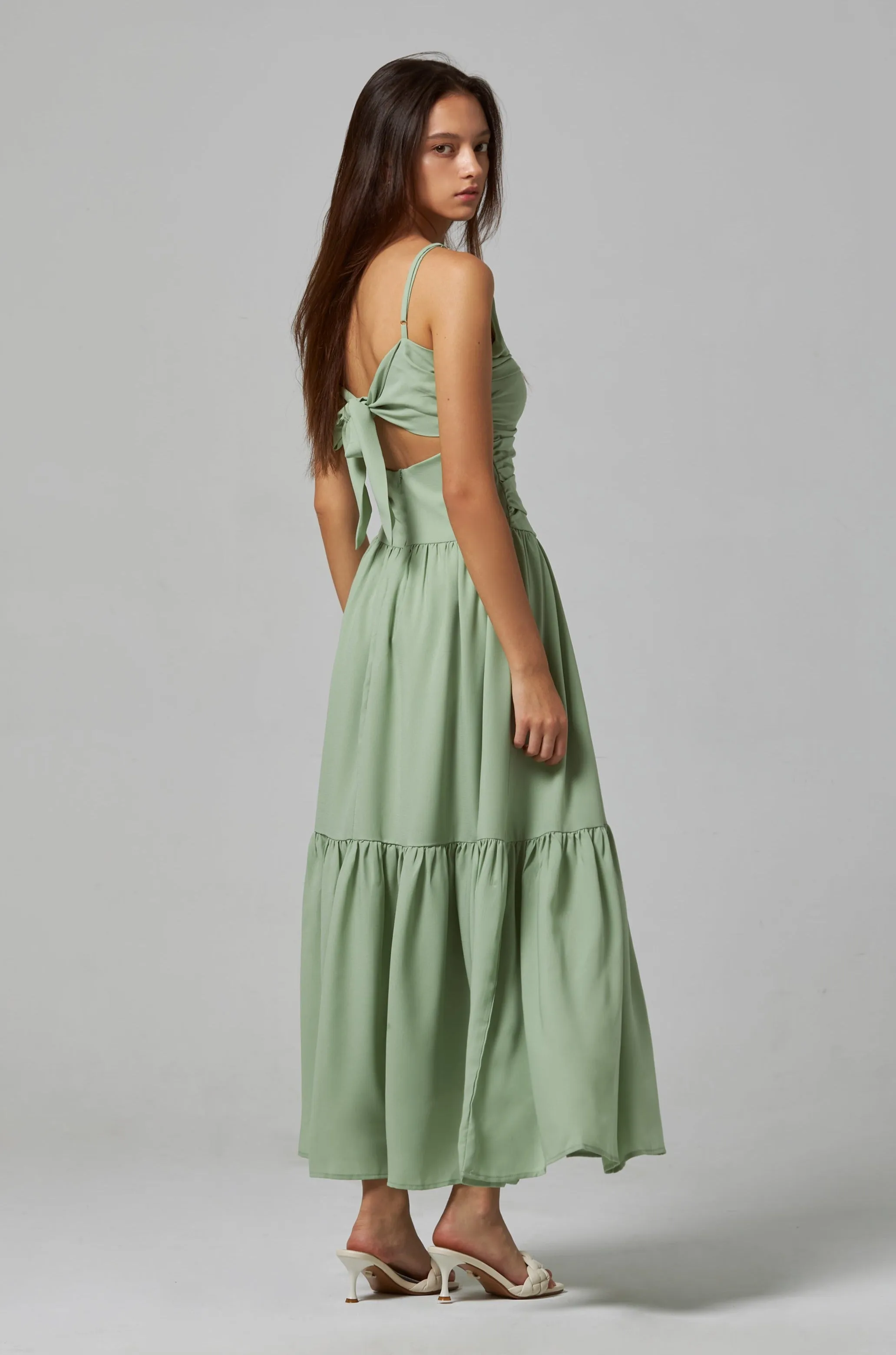 Scent of love ruching maxi dress in green