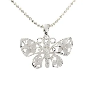 Sterling Silver 4 Plumeria with CZ Butterfly Pendant (Chain Sold Separately)