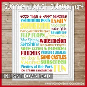 Summer or August Subway Art PRINTABLE