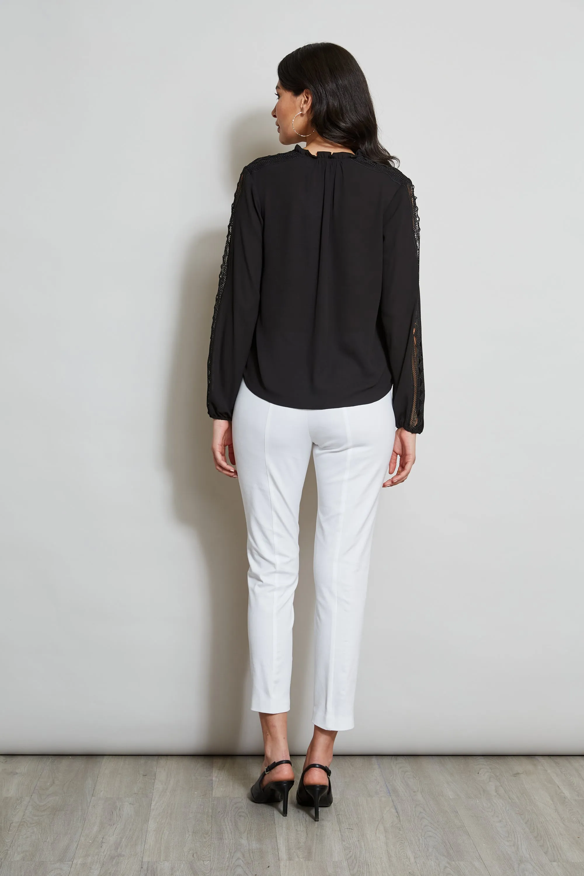 T-Tahari Split Neck Embroidered Sleeve Shirt