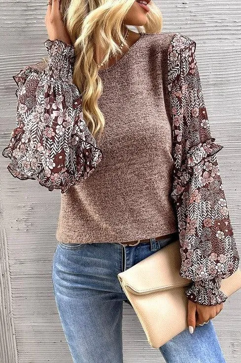 Talk It Over Chestnut Floral Sleeve Top