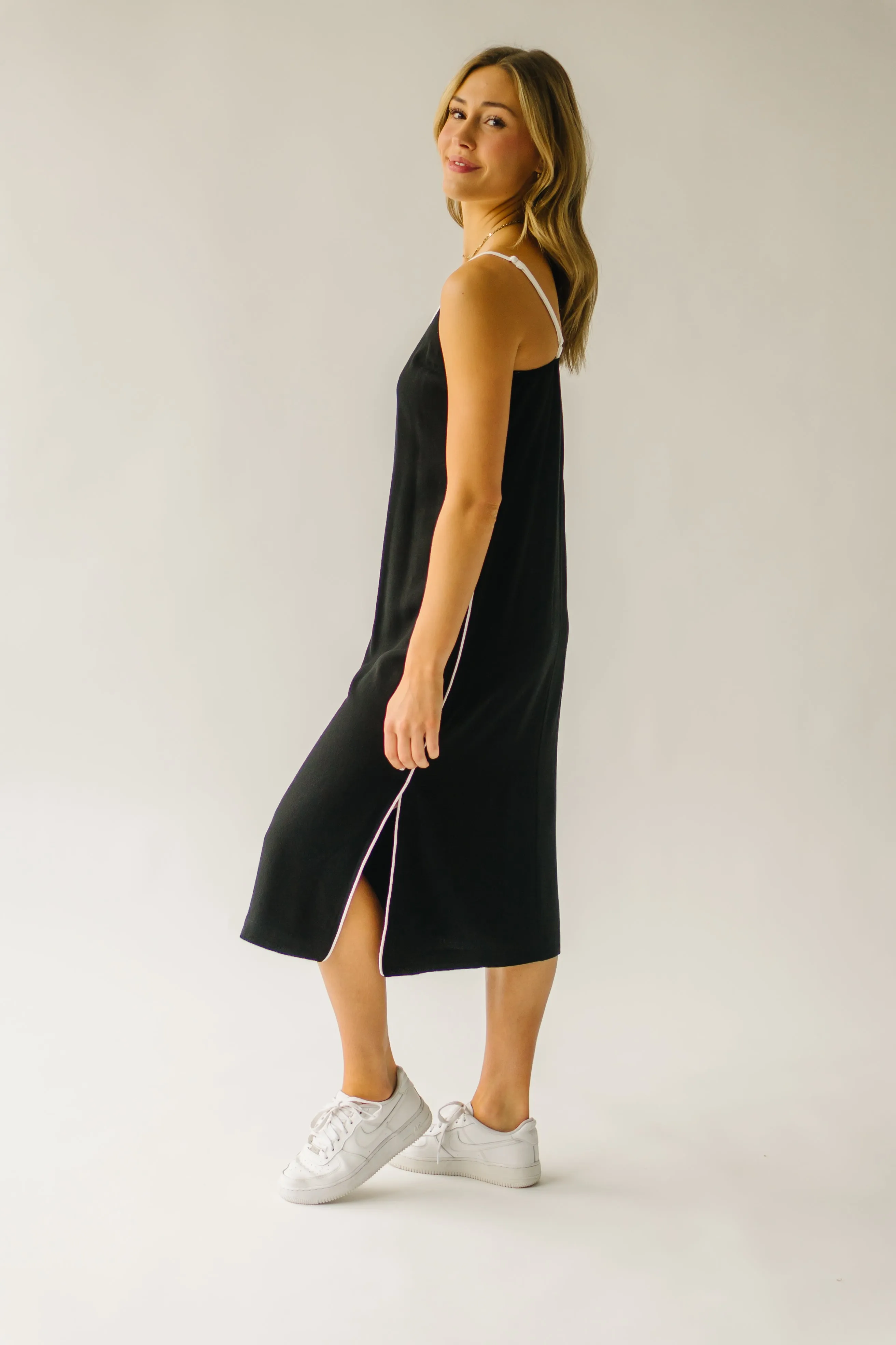 The Neslin Linen Midi Dress in Black Combo