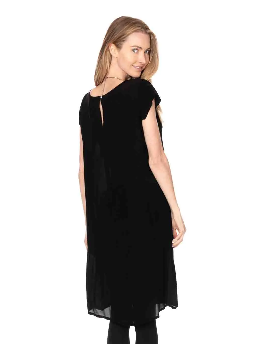 Tianello Crepe de Chine Washable Silk Cap Sleeved "Ellie" Dress