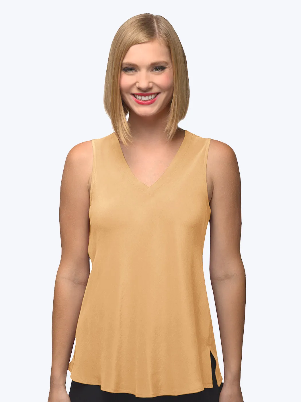 Tianello Crepe de Chine Washable Silk Erika Bias Tank