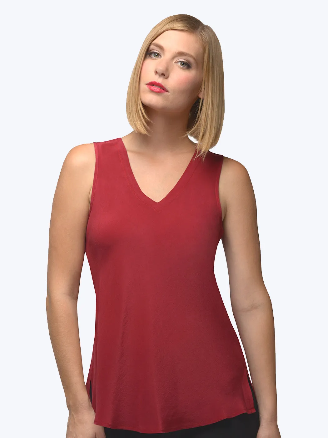 Tianello Crepe de Chine Washable Silk Erika Bias Tank