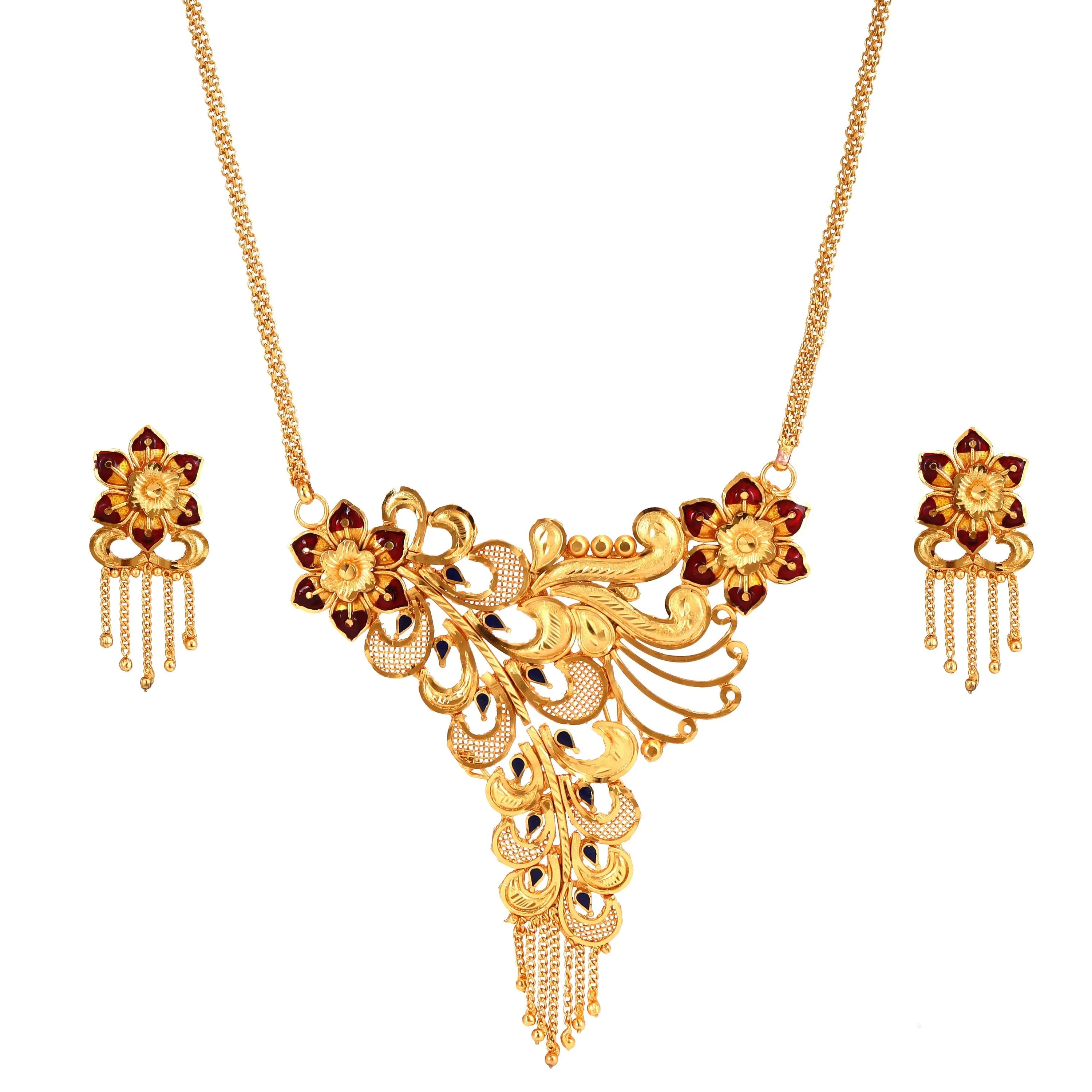 Twin Flower Minakari Chain Necklace Set