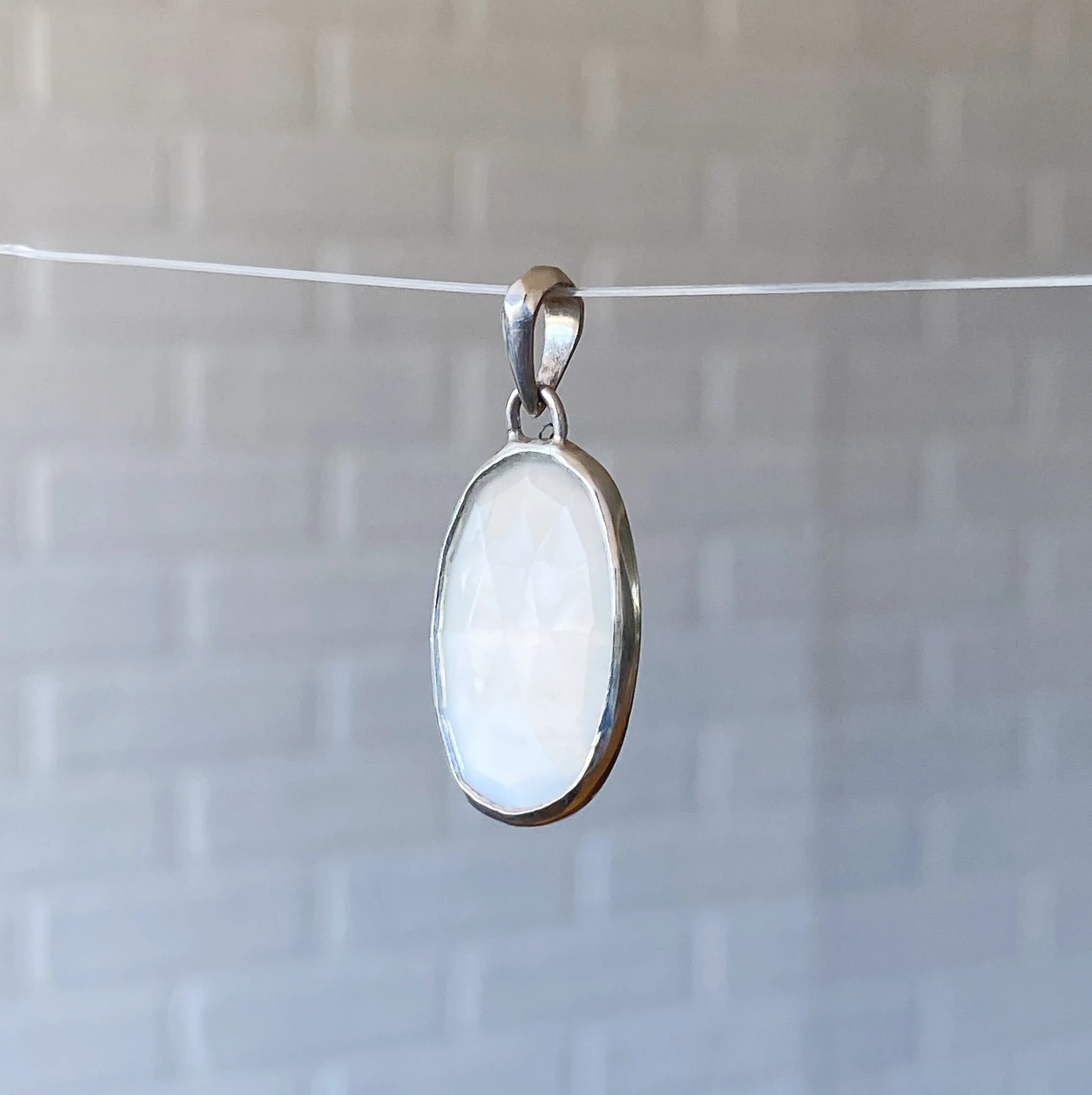 White Rose Cut Moonstone and Silver Bijou Pendant #3