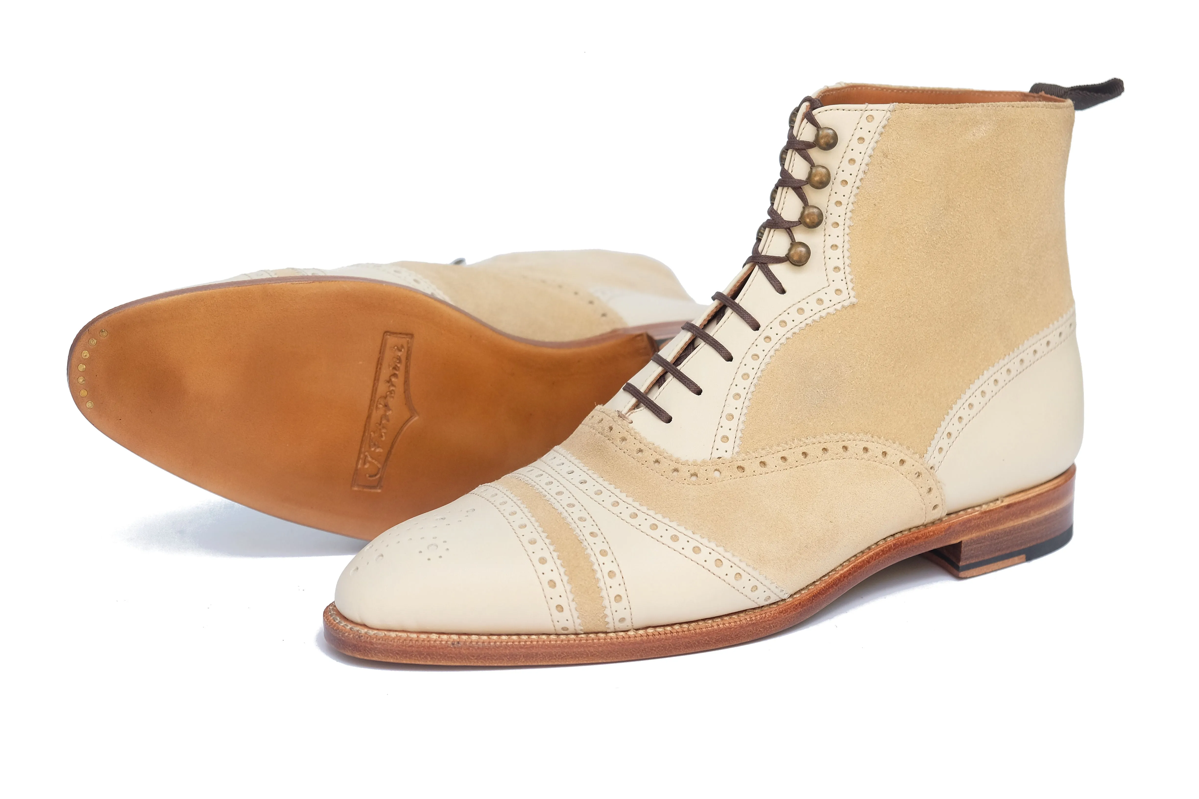 Whitman - MTO - Crust Calf / Light Cream Suede - NGT last - Single Leather Sole - Fleur De Lys Medallion