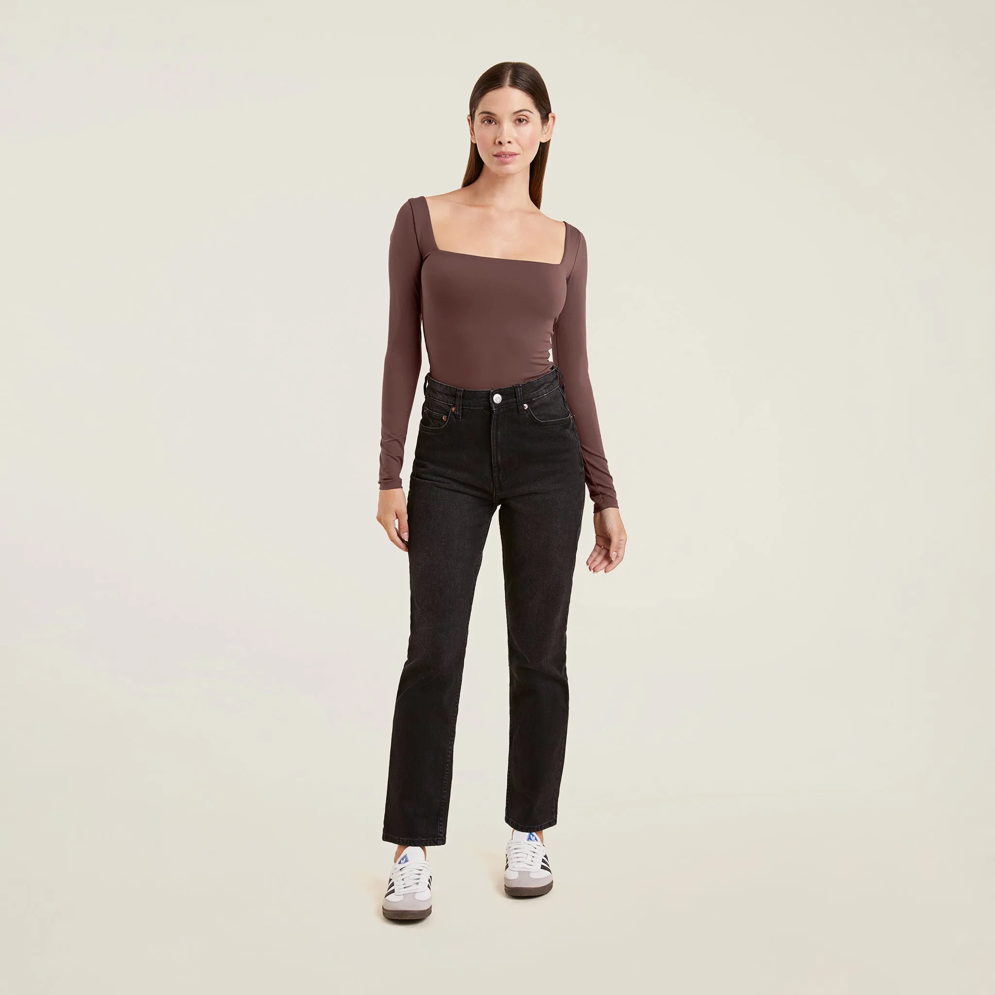 Wide Square Neck Bodysuit | Coffee