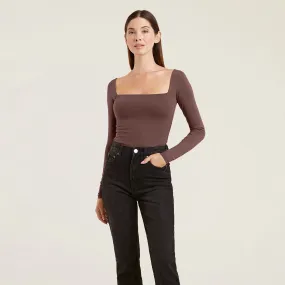 Wide Square Neck Bodysuit | Coffee