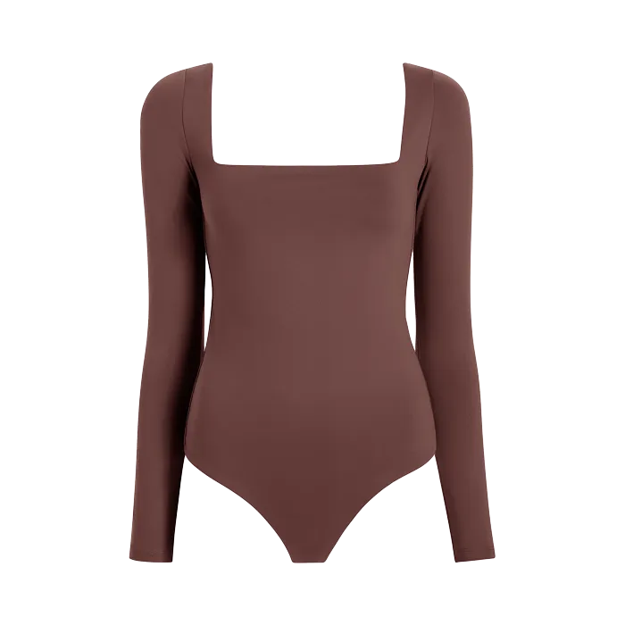 Wide Square Neck Bodysuit | Coffee