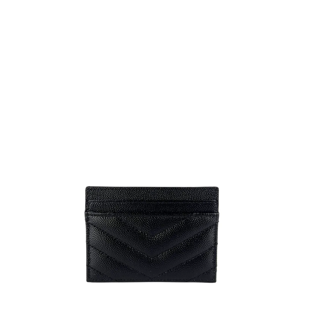 YSL Cassandre Grain de Poudre Leather Card Case - Black