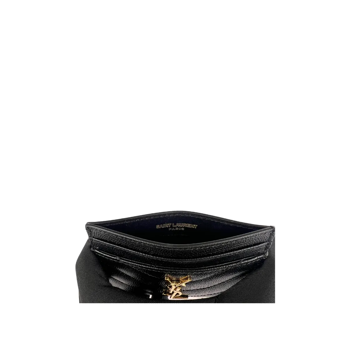 YSL Cassandre Grain de Poudre Leather Card Case - Black