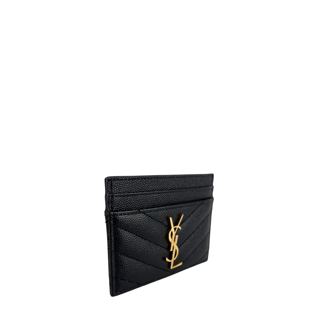 YSL Cassandre Grain de Poudre Leather Card Case - Black