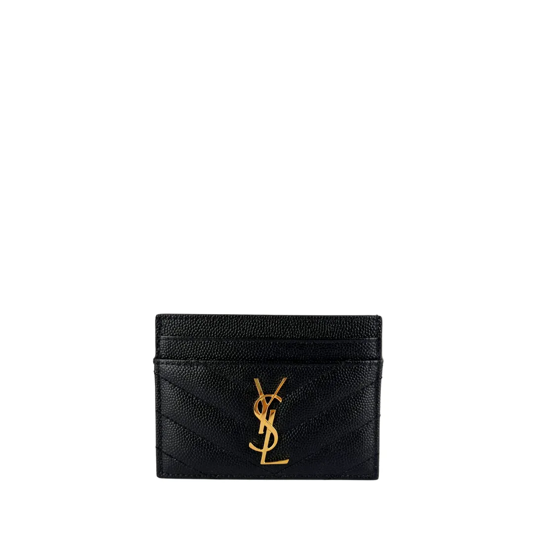 YSL Cassandre Grain de Poudre Leather Card Case - Black